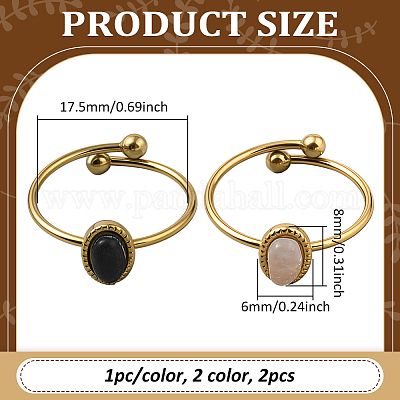 2 шт. 2-х цветные регулируемые манжетные кольца из нержавеющей стали с синтетическими драгоценными камнями RJEW-GO0001-37C-1