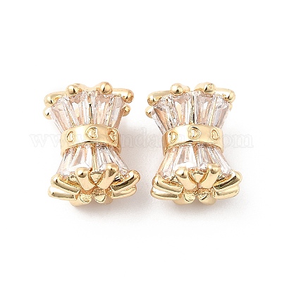 Покрытие стойки латунь микро паве прозрачные кубические циркониевые барабанные бусины KK-D075-03KCG-1