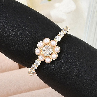 Открытые манжеты из латуни с микропаве и прозрачным цирконием для женщин RJEW-R011-04G-1