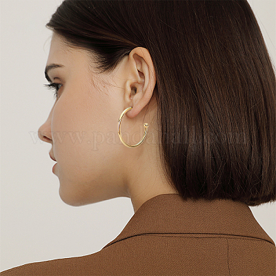 Brass Half Hoop Earrings, Stud Earring, Long-Lasting Plated, Ring, Real 18K Gold Plated, 22x26x1.5mm, Pin: 0.7mm, 6pairs/box Brass