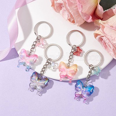 4 шт. стеклянный и акриловый брелок-бабочка KEYC-JKC00649-1