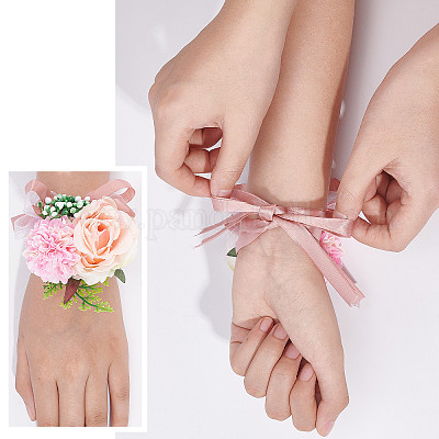 12 Pcs Rose Wrist Corsage Bracelets Wedding Bridal Wrist Flower Hand Flower  Decor Wrist Flower Wristband for Bride Bridesmaid Homecoming Prom Party