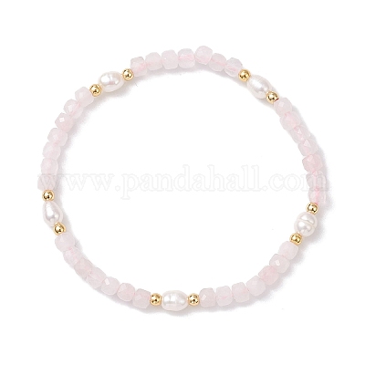 Браслеты из натуральных бусин розового кварца и культивированного пресноводного жемчуга для женщин BJEW-JB12734-01-1
