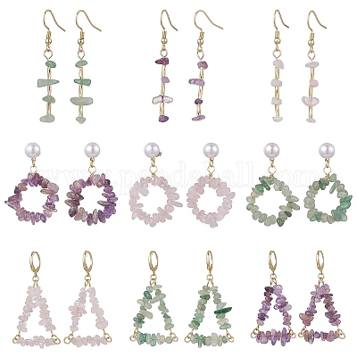 9 пара сережек 9 стилей из натуральных смешанных камней EJEW-JE06343-1