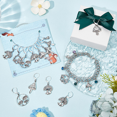 16 шт. 8 стильных подвесных маркера для стежков из сплава в тибетском стиле в виде грибов HJEW-NB00018-1