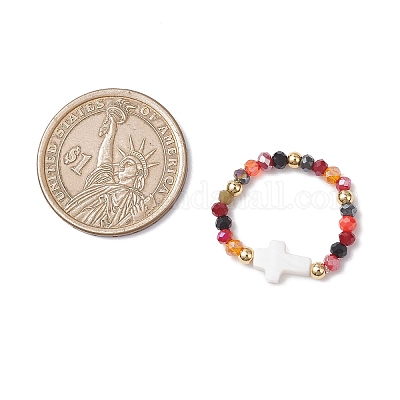 4 шт. гальванических стеклянных колец смешанных цветов RJEW-JR00934-1