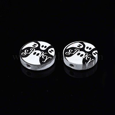 Бусины из натурального дерева с принтом на Хэллоуин WOOD-T021-77-1