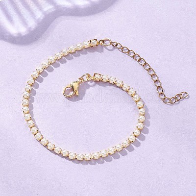 Браслеты-цепочки с квадратными звеньями из латунного когтя и АБС-пластика с имитацией жемчуга для женщин BJEW-JB12846-1