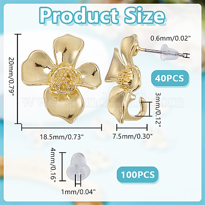 40 шт. серьги-гвоздики из сплава с цветком MAK-HY0001-07-1