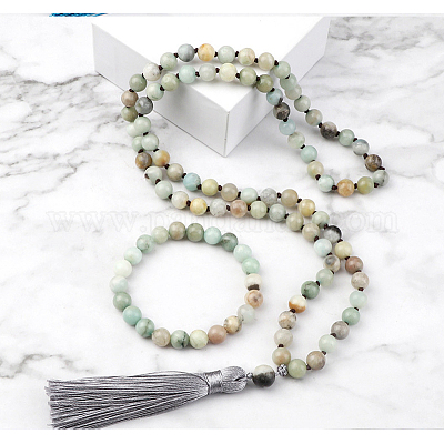 Ожерелья и браслеты с подвесками из круглых бусин из натурального амазонита FS-WG9D102-26-1