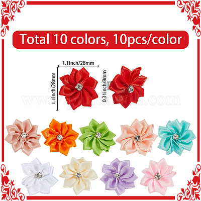 100 шт. 10 цвета полиэстеровый стразы цветок для украшения аппликации своими руками свадьба&nbsp;FIND-SP0004-89-1