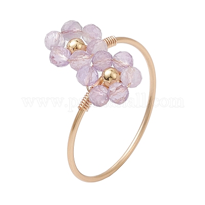 Кольца с цветочным натуральным гранатом RJEW-JR00779-1