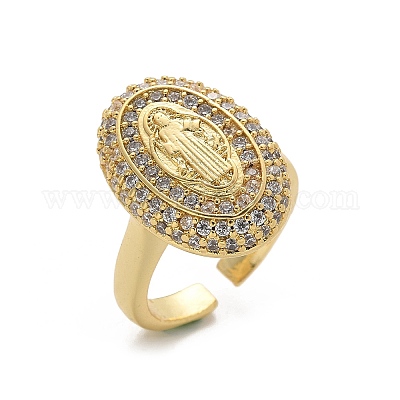 Латунные кольца-манжеты с микропаве и прозрачным цирконием для женщин RJEW-C126-16G-1