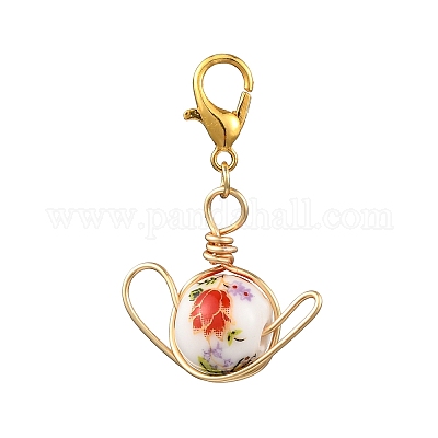 7 шт. подвесных украшений из фарфора и керамики с цветочным принтом ручной работы HJEW-JM04194-1