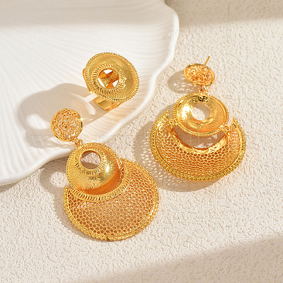 Комплекты из полых круглых серег-гвоздиков и колец-манжет из сплава для женщин FF3936-1