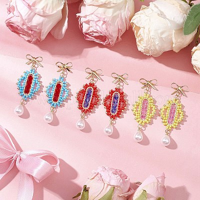 Прозрачные гальванизированные стеклянные бусины ромб с бантом серьги-гвоздики EJEW-MZ00430-1