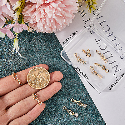 10 шт. застежки-крючки и S-образные крючки из латуни с прозрачным кубическим цирконием KK-BBC0012-47-1