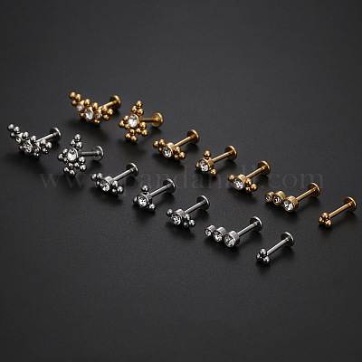 Лабреты из нержавеющей стали с микропаве из прозрачного кубического циркония без резьбы WG26305-04-1