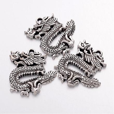 Tibetan Style Alloy Dragon Pendants TIBEP-2930-AS-NR-1