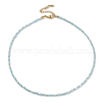 Verre ovale et 201 collier de perles en acier inoxydable NJEW-Z029-01B-1