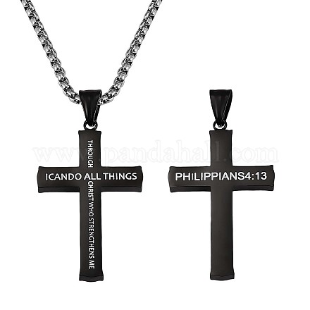 Croix en acier au titane avec collier pendentif philippiens 4: 13 JN1050C-1