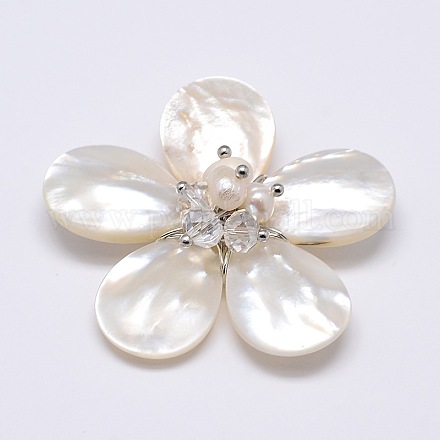 Coquille blanche naturelle nacre coquille fleur gros pendentifs SSHEL-J032MS-11-1