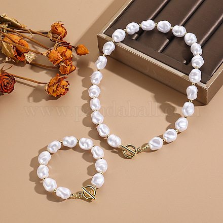 Комплекты браслетов и ожерелий из сплава и искусственного жемчуга FS-WGDF800-09-1