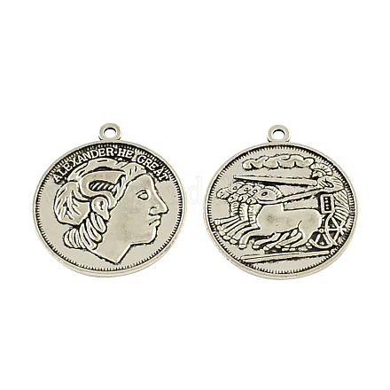 Feng Shui Tibetan Style Alloy Coin Pendants TIBEP-Q043-166-RS-1