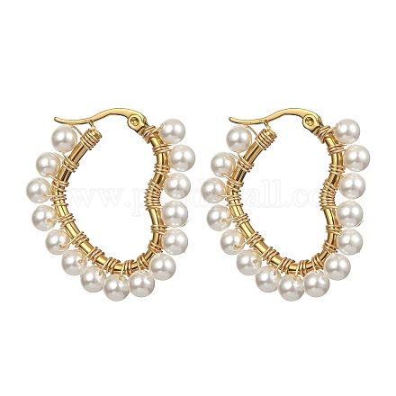 Aretes de aro con forma de corazón y perlas de concha EJEW-TA00248-1