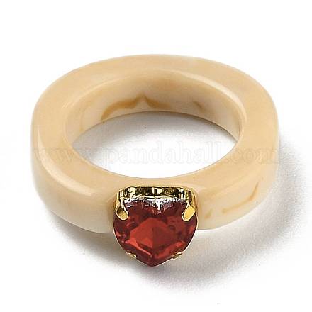 樹脂フィンガー指輪  プラスチックラインストーン付き  ハート  ゴールドカラー  桃パフ  USサイズ6  内径：17mm RJEW-Z007-04D-1