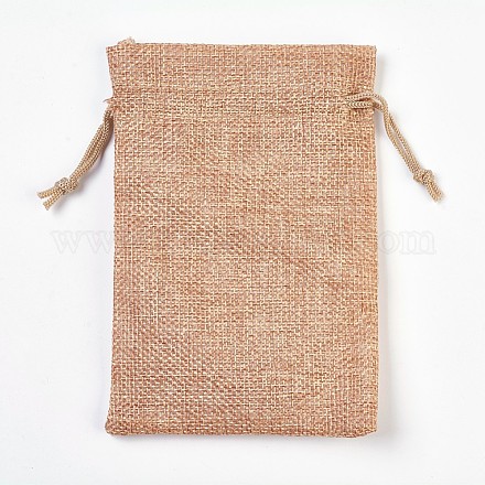 ポリエステル模造黄麻布包装袋  巾着袋  ペルー  14x10cm ABAG-WH0008-06-1