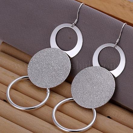 Плоские круглые серьги с подвесками из фактурной латуни серебристого цвета EJEW-BB11931-1