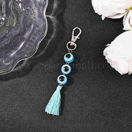 Подвеска с кисточками из полиэстера и круглыми бусинами от сглаза из смолы HJEW-JM04165-01-1