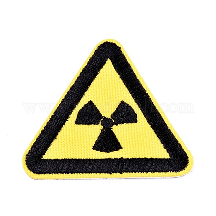 機械刺繍布地手縫い/アイロンワッペン  マスクと衣装のアクセサリー  警告サインのある三角形  注意電離放射線  きいろ  50.5x45.5x1.3mm DIY-M006-12B-1