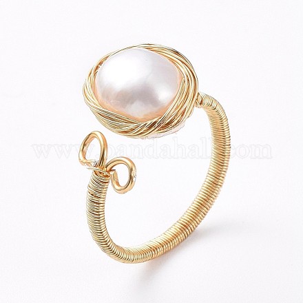 Anillos de dedo de perla natural ajustable RJEW-JR00289-1