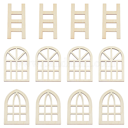 Superfindings 12 шт. 3 стиля деревянные мини-лестницы и окна WOOD-FH0002-05-1
