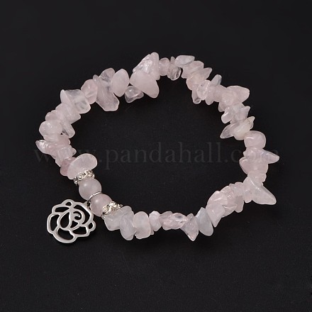 Naturelle quartz rose de perle bracelets extensibles X-BJEW-JB01996-01-1