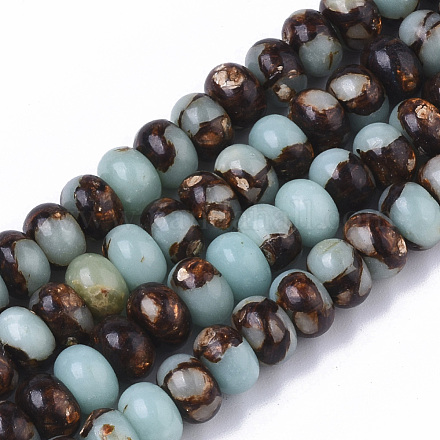 Hebras de perlas de bronzita y jaspe aqua terra sintéticas ensambladas G-S366-023-1
