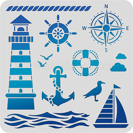 BENECREAT Lighthouse PET Plastic Drawing Templates 11.8x11.8 Inch/30x30cm Compass Anchor Template Stencil for Scrabooking Card Making DIY-WH0172-490-1