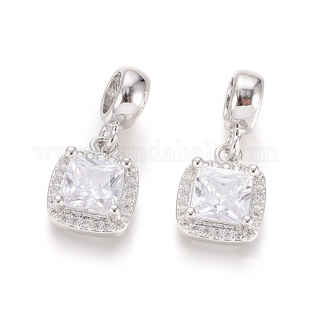 Brass Micro Pave Clear Cubic Zirconia European Dangle Charms OPDL-L016-13P-1