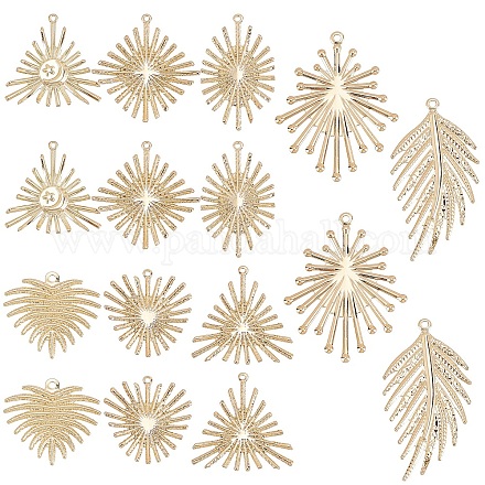 SUNNYCLUE 1 Box 8 Styles 32Pcs Light Gold Charms Geometric Triangle Rhombus Oval Charm Pendants Iron Hollow Leaf Leaves Charms Bulk for Jewellery Making Charms DIY Earrings Bracelet Necklace IFIN-SC0001-38-1