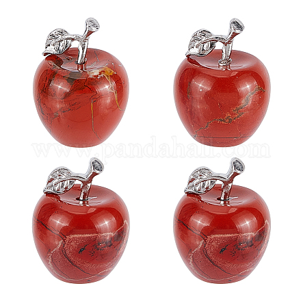 Chgcraft 4 pièces figurines de pomme en jaspe rouge naturel décorations de pomme décorations d'affichage en jaspe rouge avec feuille en alliage pour les arrangements floraux décor d'affichage de cuisine à la maison DJEW-WH0015-75-1