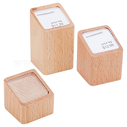 AHANDMAKER 3 Pieces Solid Wood Vertical Price Tag Display Stand AJEW-GA0004-19A-1