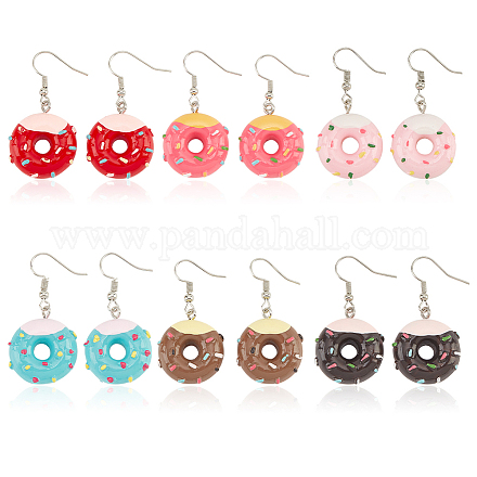 ANATTASOUL 6 Pairs 6 Colors Resin Doughnut Dangle Earrings EJEW-AN0003-27-1