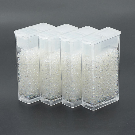 12/0mgb松野ガラスビーズ  日本製シードビーズ  透明なAB色のガラスの丸い穴のロカイユシードビーズ  透明  2x1mm  穴：0.5mm  約900個/箱  正味重量：約10g /箱 SEED-R033-2mm-533-1