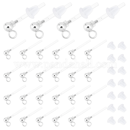 DICOSMETIC 50Pcs Plastic Stud Earring Findings Clear Painless Stainless Steel Earring Post Ball Stud Earring Post with 1.4mm Lope and 60Pcs Plastic Ear Nuts for Jewelry Making Earrings Findings KY-DC0001-03-1
