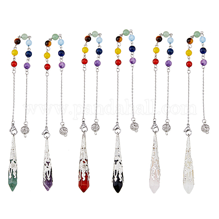 SUPERFINDINGS 1 Set 7 Chakra Hexagon Prism Gemstone Pointed Dowsing Pendulums FIND-FH0006-88-1