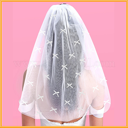 Свадебная фата из полиэстера с бантом AJEW-WH20067-072B-1