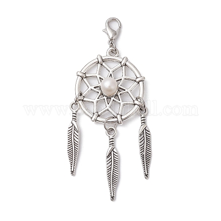 Тканая сетка/паутина с подвеской из сплава в тибетском стиле с перьями X1-HJEW-JM01387-02-1