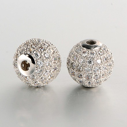 Perles rondes en laiton avec zircone cubique de micro pave ZIRC-J004-07P-1
